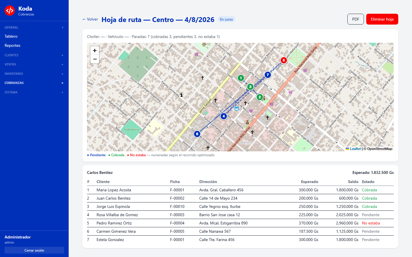 Hoja de ruta con mapa GPS